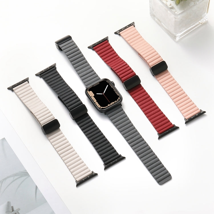 For Apple Watch SE 44mm Water Ripple Magnetic Folding Buckle Watch Band, Style: Bold Version(Brown) - Watch Bands by buy2fix | Online Shopping UK | buy2fix