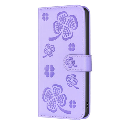 For Xiaomi Redmi Note 13 Pro 4G Global Four-leaf Embossed Leather Phone Case(Purple) - Note 13 Pro Cases by buy2fix | Online Shopping UK | buy2fix