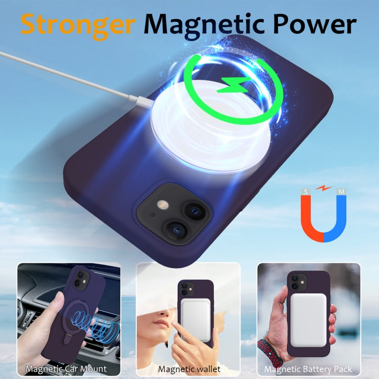 For iPhone 12 MagSafe Magnetic Liquid Silicone Phone Case with Ring Holder(Purple) - iPhone 12 / 12 Pro Cases by buy2fix | Online Shopping UK | buy2fix