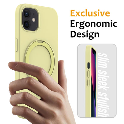 For iPhone 12 MagSafe Magnetic Liquid Silicone Phone Case with Ring Holder(Yellow) - iPhone 12 / 12 Pro Cases by buy2fix | Online Shopping UK | buy2fix