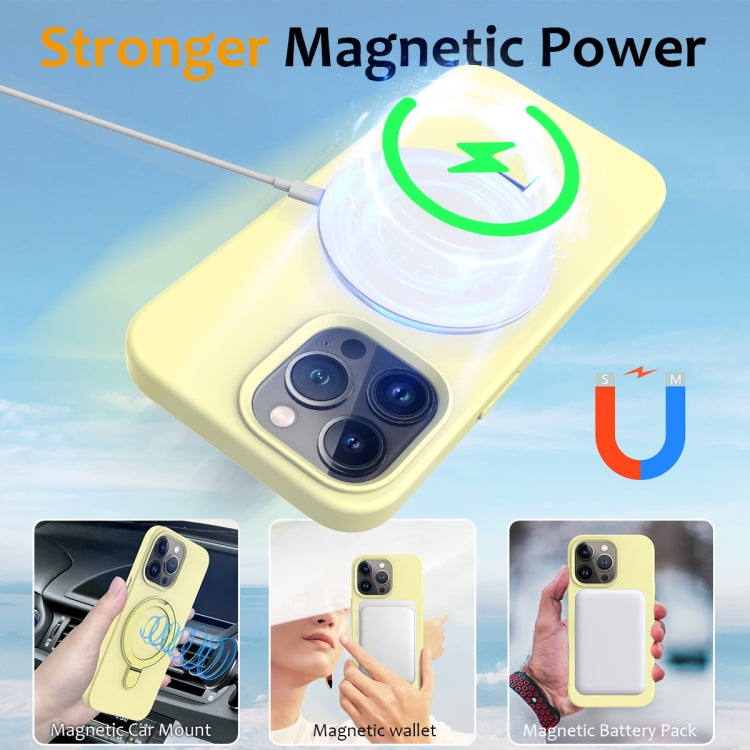 For iPhone 13 Pro MagSafe Magnetic Liquid Silicone Phone Case with Ring Holder(Yellow) - iPhone 13 Pro Cases by buy2fix | Online Shopping UK | buy2fix