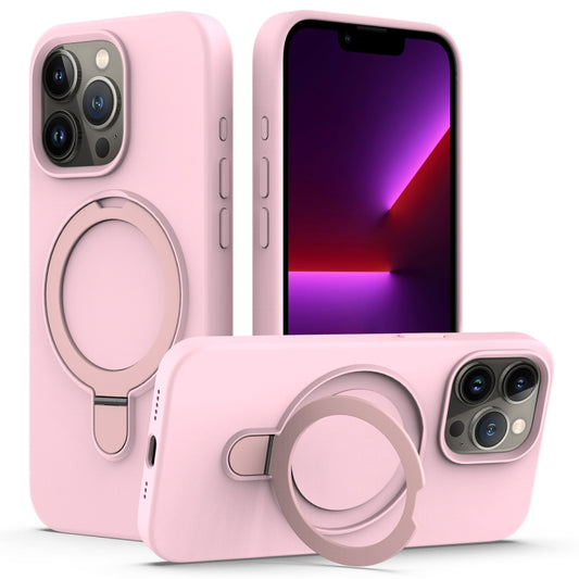 For iPhone 15 Pro Liquid Silicone MagSafe Magnetic Phone Case with Ring Holder(Grey Pink) - iPhone 15 Pro Cases by buy2fix | Online Shopping UK | buy2fix