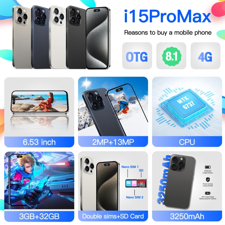 i15ProMax / U18, 3GB+32GB, 6.53 inch Face Identification Android 8.1 MTK6737 Quad Core, Network: 4G, OTG, Dual SIM(White) -  by buy2fix | Online Shopping UK | buy2fix