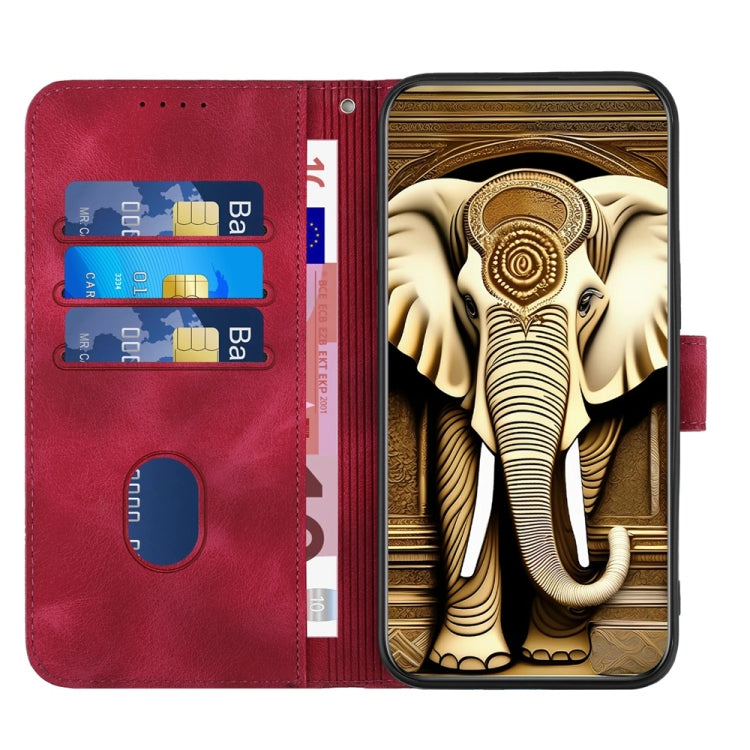 For iPhone 16 Pro Max YX0060 Elephant Head Embossed Phone Leather Case with Lanyard(Rose Red) - iPhone 16 Pro Max Cases by buy2fix | Online Shopping UK | buy2fix