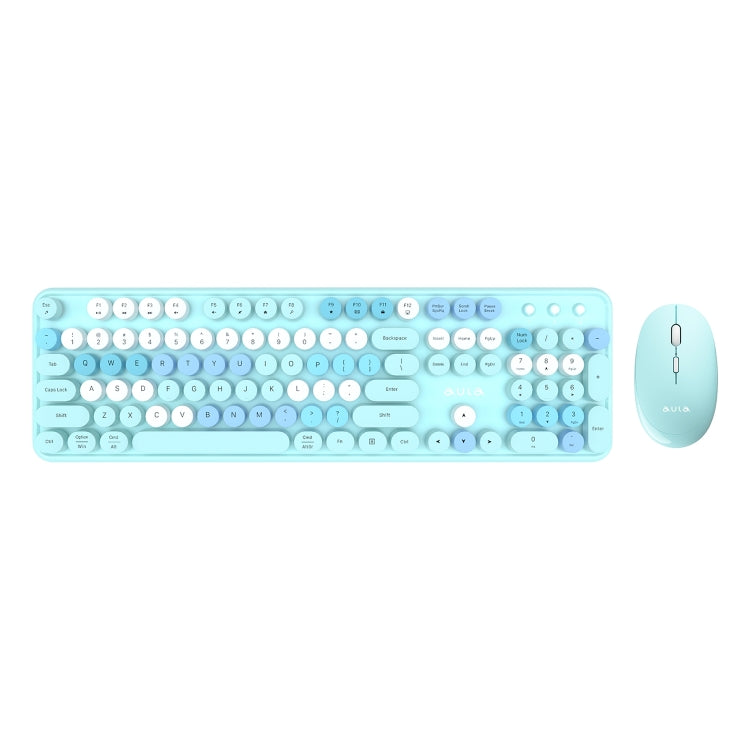 AULA AC306 104 Keys Retro Wireless Keyboard + Mouse Combo Set(Blue Colorful) - Wireless Keyboard by AULA | Online Shopping UK | buy2fix