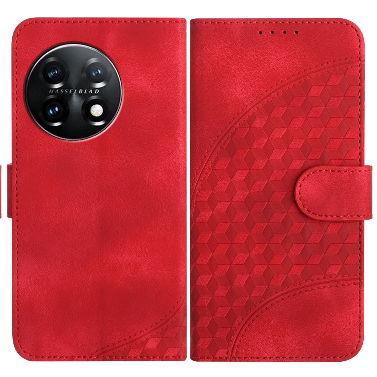 For OnePlus 11 YX0060 Elephant Head Embossed Phone Leather Case with Lanyard(Red) - OnePlus Cases by buy2fix | Online Shopping UK | buy2fix