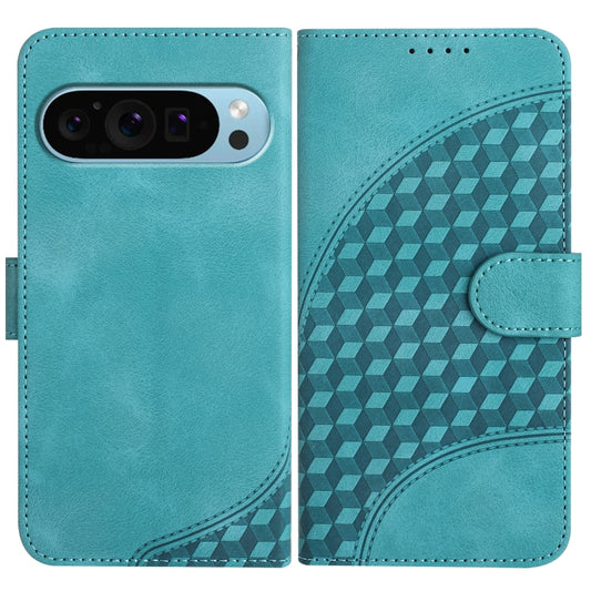 For Google Pixel 9 Pro YX0060 Elephant Head Embossed Phone Leather Case with Lanyard(Light Blue) - Google Cases by buy2fix | Online Shopping UK | buy2fix