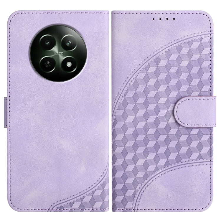 For Realme 12 5G Global YX0060 Elephant Head Embossed Phone Leather Case with Lanyard(Light Purple) - Realme Cases by buy2fix | Online Shopping UK | buy2fix