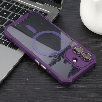 For iPhone 16 Plus Colorful Two-Color Lens Film MagSafe Magnetic Horn Acrylic+TPU Case(Purple) - iPhone 16 Plus Cases by buy2fix | Online Shopping UK | buy2fix