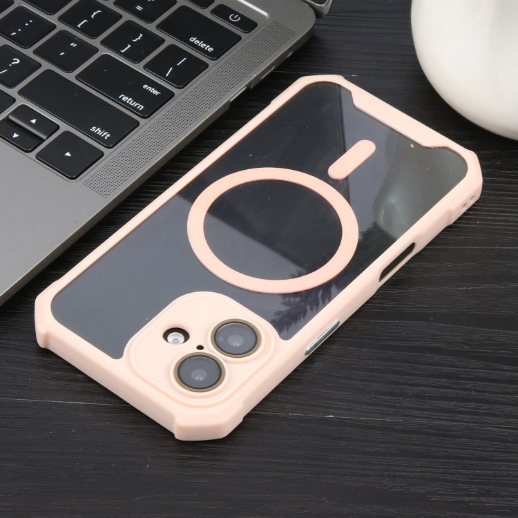 For iPhone 16 Colorful Two-Color Lens Film MagSafe Magnetic Horn Acrylic+TPU Case(Pink) - iPhone 16 Cases by buy2fix | Online Shopping UK | buy2fix