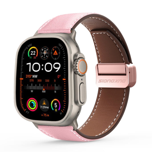 For Apple Watch Ultra 2 49mm DUX DUCIS YA Series Magnetic Buckle Genuine Leather Watch Band(Pink) - Watch Bands by DUX DUCIS | Online Shopping UK | buy2fix