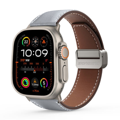 For Apple Watch Ultra 49mm DUX DUCIS YA Series Magnetic Buckle Genuine Leather Watch Band(Grey) - Watch Bands by DUX DUCIS | Online Shopping UK | buy2fix