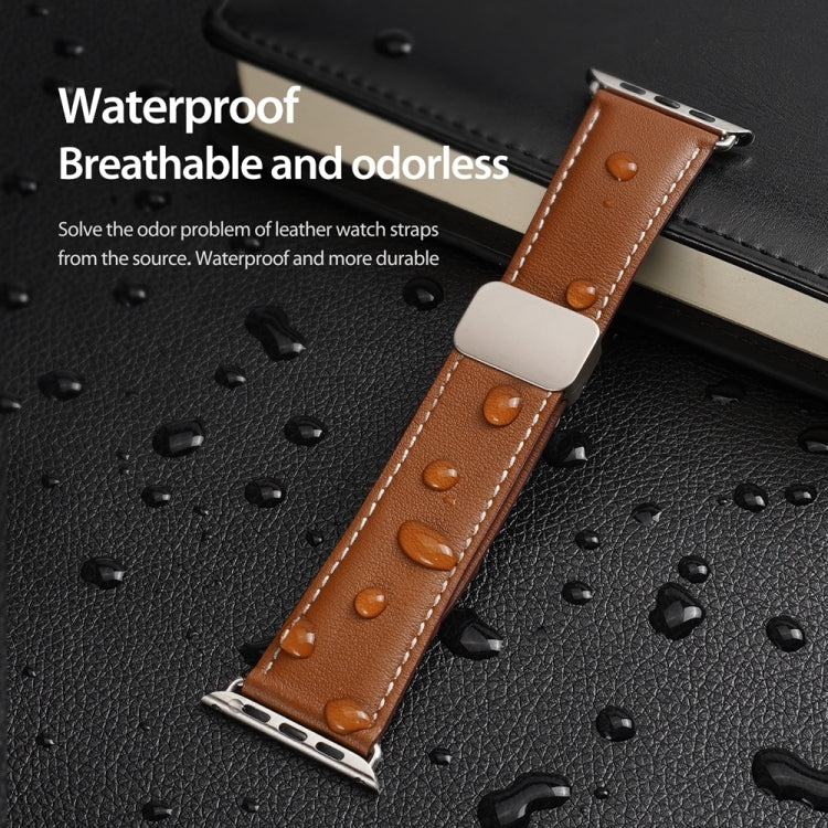 For Apple Watch Series 8 41mm DUX DUCIS YA Series Magnetic Buckle Genuine Leather Watch Band(Brown) - Watch Bands by DUX DUCIS | Online Shopping UK | buy2fix