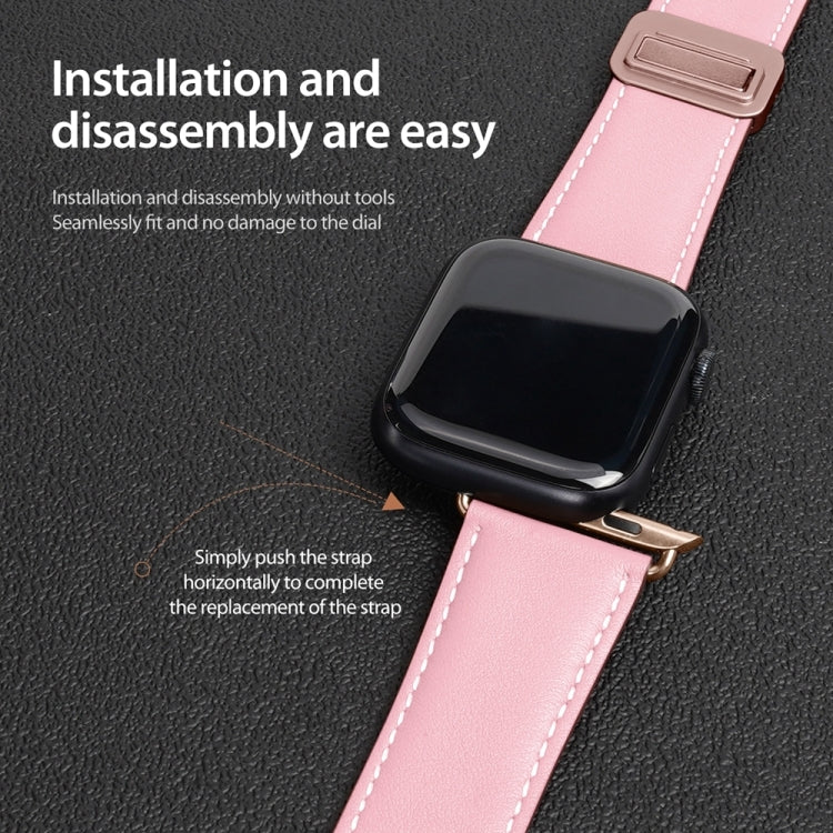 For Apple Watch Series 5 40mm DUX DUCIS YA Series Magnetic Buckle Genuine Leather Watch Band(Pink) - Watch Bands by DUX DUCIS | Online Shopping UK | buy2fix