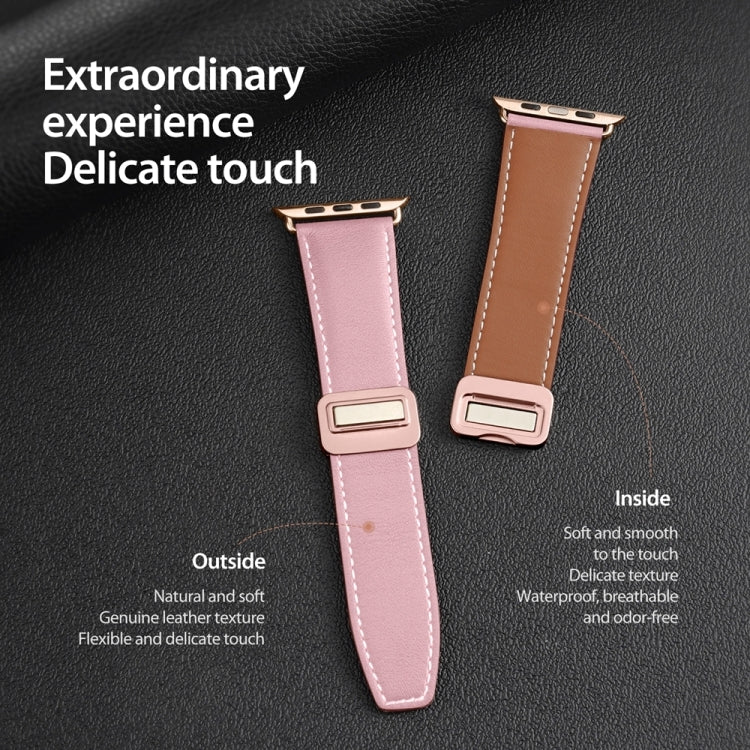 For Apple Watch Series 3 38mm DUX DUCIS YA Series Magnetic Buckle Genuine Leather Watch Band(Pink) - Watch Bands by DUX DUCIS | Online Shopping UK | buy2fix