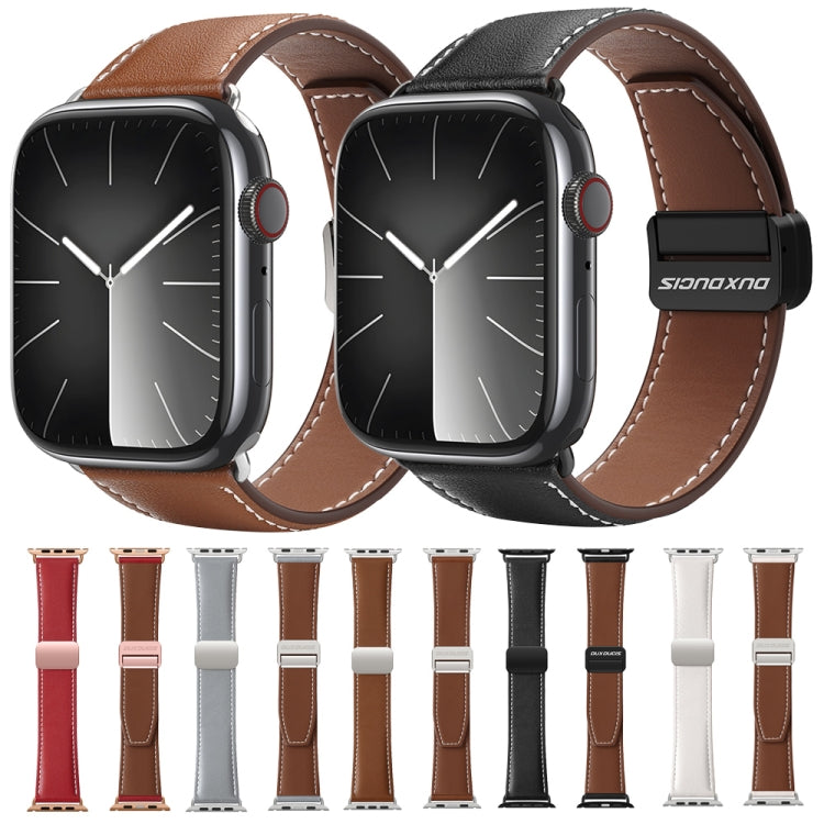 For Apple Watch Ultra 49mm DUX DUCIS YA Series Magnetic Buckle Genuine Leather Watch Band(Brown) - Watch Bands by DUX DUCIS | Online Shopping UK | buy2fix