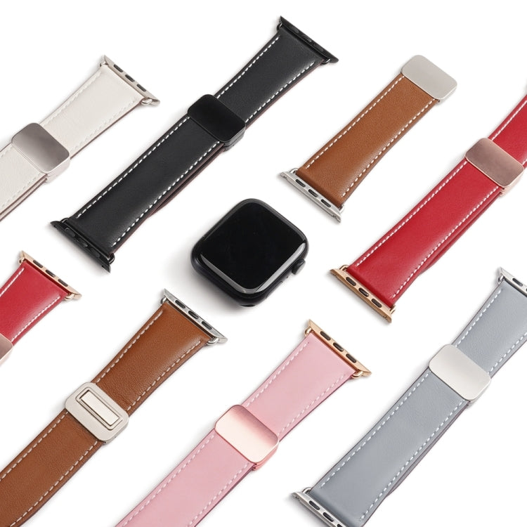 For Apple Watch Series 3 38mm DUX DUCIS YA Series Magnetic Buckle Genuine Leather Watch Band(Red) - Watch Bands by DUX DUCIS | Online Shopping UK | buy2fix