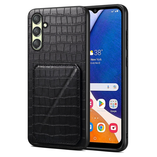 For Samsung Galaxy A14 4G/5G Denior Imitation Crocodile Leather Back Phone Case with Holder(Black) - Galaxy Phone Cases by Denior | Online Shopping UK | buy2fix