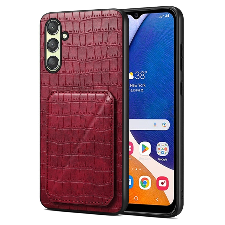 For Samsung Galaxy A14 4G/5G Denior Imitation Crocodile Leather Back Phone Case with Holder(Rose Red) - Galaxy Phone Cases by Denior | Online Shopping UK | buy2fix