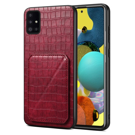 For Samsung Galaxy A51 5G Denior Imitation Crocodile Leather Back Phone Case with Holder(Rose Red) - Galaxy Phone Cases by Denior | Online Shopping UK | buy2fix