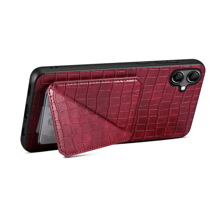 For Samsung Galaxy S21 FE 5G Denior Imitation Crocodile Leather Back Phone Case with Holder(Rose Red) - Galaxy Phone Cases by Denior | Online Shopping UK | buy2fix