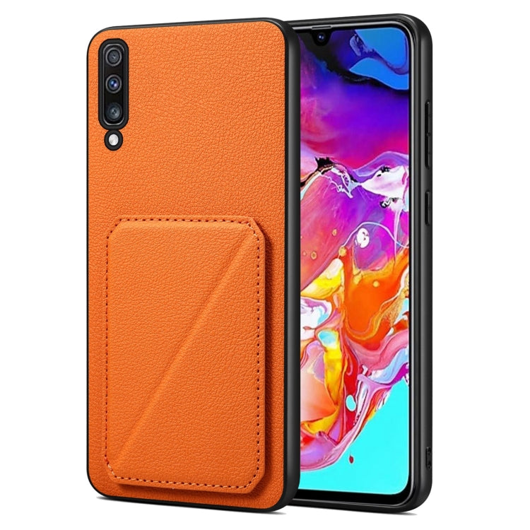 For Samsung Galaxy A70 Denior Imitation Calf Leather Back Phone Case with Holder(Orange) - Galaxy Phone Cases by Denior | Online Shopping UK | buy2fix