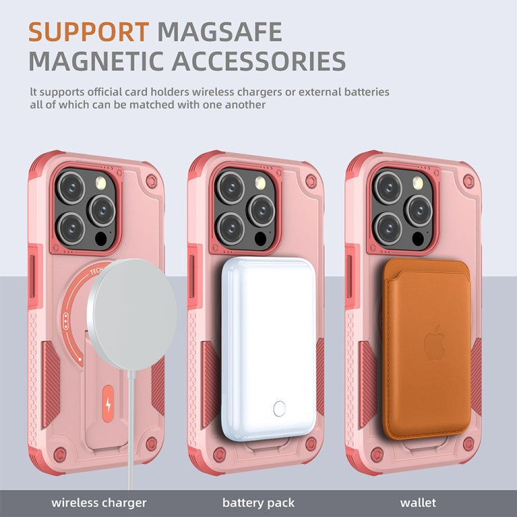 For iPhone 12 Pro Max MagSafe Holder Armor PC Hybrid TPU Phone Case(Pink) - iPhone 12 Pro Max Cases by buy2fix | Online Shopping UK | buy2fix