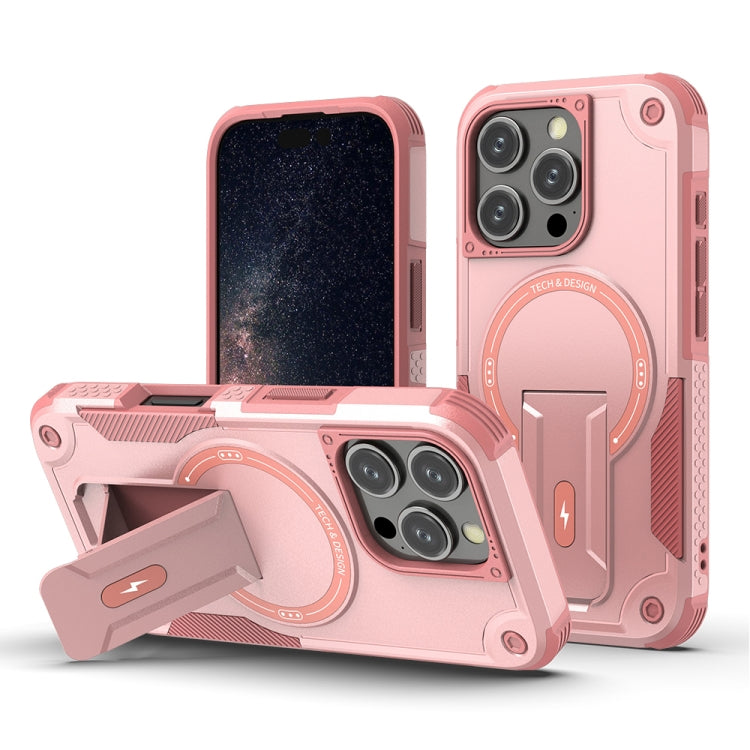 For iPhone 16 Pro Armor Magsafe Holder PC Hybrid TPU Phone Case(Pink) - iPhone 16 Pro Cases by buy2fix | Online Shopping UK | buy2fix