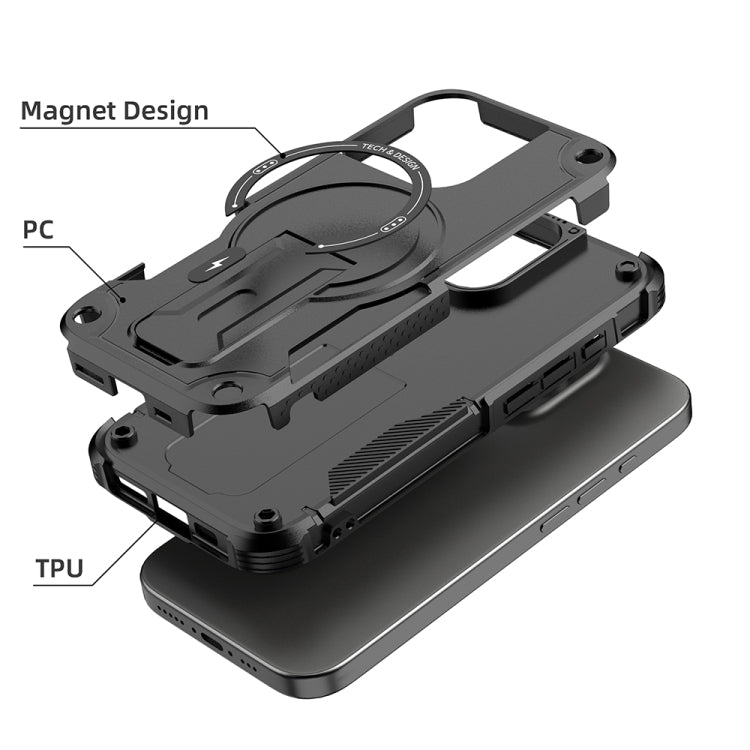 For iPhone 16 Pro Armor Magsafe Holder PC Hybrid TPU Phone Case(Black) - iPhone 16 Pro Cases by buy2fix | Online Shopping UK | buy2fix