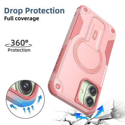 For iPhone 16 Plus Armor Magsafe Holder PC Hybrid TPU Phone Case(Pink) - iPhone 16 Plus Cases by buy2fix | Online Shopping UK | buy2fix