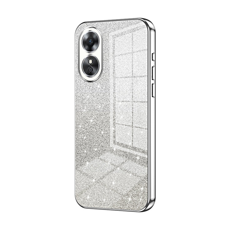 For OPPO A17 / A17K Gradient Glitter Powder Electroplated Phone Case(Silver) - OPPO Cases by buy2fix | Online Shopping UK | buy2fix