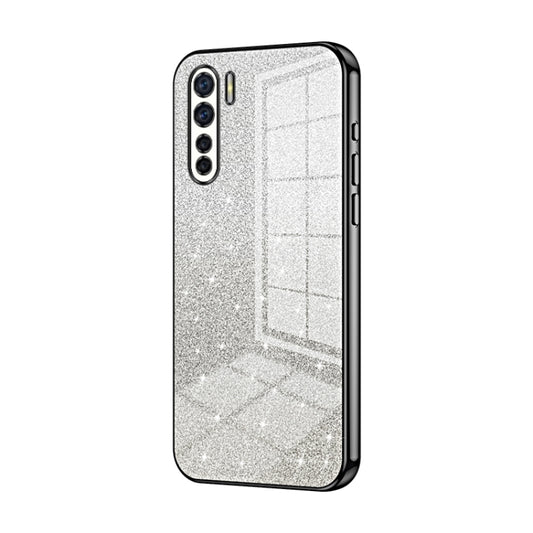 For OPPO Reno3 4G / F15 / A91 Gradient Glitter Powder Electroplated Phone Case(Black) - OPPO Cases by buy2fix | Online Shopping UK | buy2fix