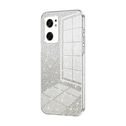 For OPPO Reno7 SE Gradient Glitter Powder Electroplated Phone Case(Transparent) - OPPO Cases by buy2fix | Online Shopping UK | buy2fix