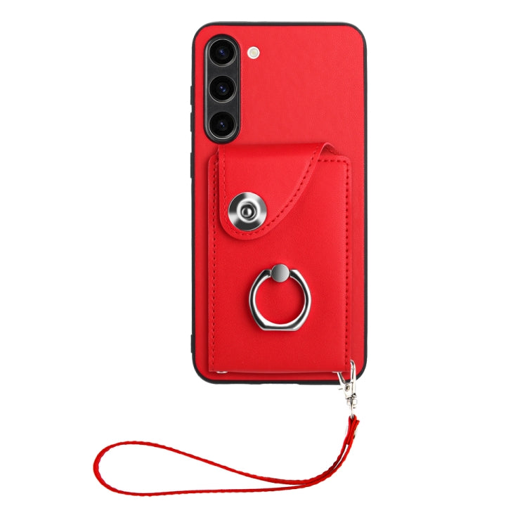 For Samsung Galaxy S23 5G Organ Card Bag Ring Holder PU Phone Case with Lanyard(Red) - Galaxy S23 5G Cases by buy2fix | Online Shopping UK | buy2fix