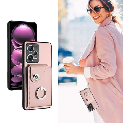 For Xiaomi Poco X5/Redmi Note 12 5G Global Organ Card Bag Ring Holder PU Phone Case with Lanyard(Pink) - Xiaomi Cases by buy2fix | Online Shopping UK | buy2fix