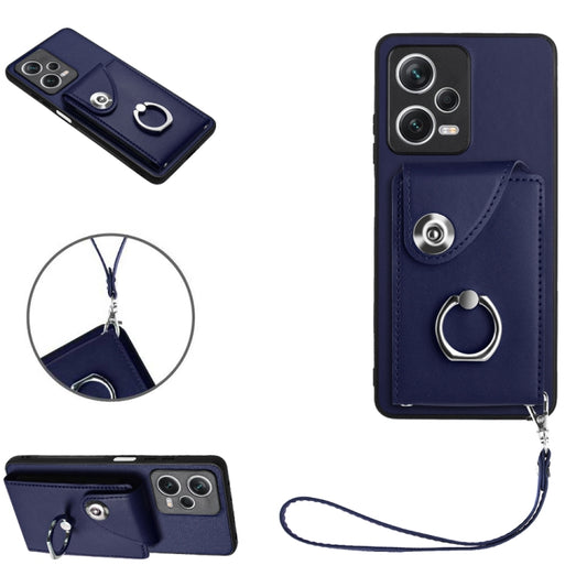 For Xiaomi Redmi Note 12 Pro+ 5G Global Organ Card Bag Ring Holder PU Phone Case with Lanyard(Blue) - Xiaomi Cases by buy2fix | Online Shopping UK | buy2fix