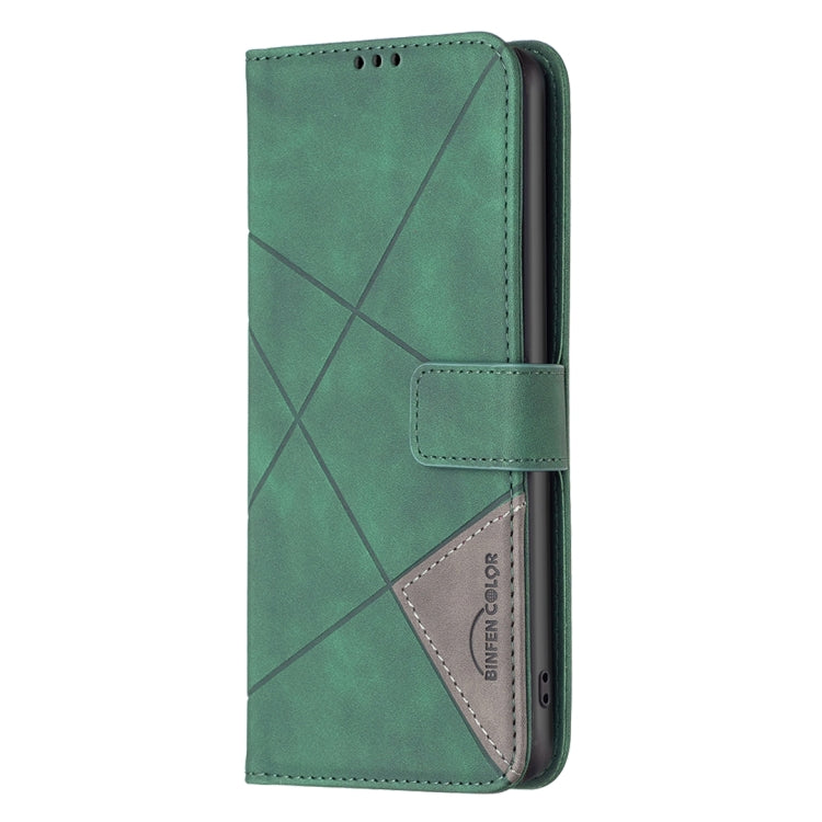 For OnePlus 13 BF05 Magnetic Buckle Rhombus Texture Leather Phone Case(Green) - OnePlus Cases by buy2fix | Online Shopping UK | buy2fix