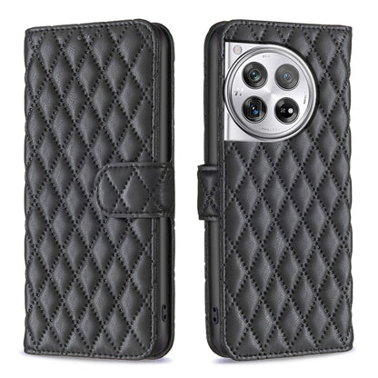 For OnePlus 12 5G Diamond Lattice Wallet Flip Leather Phone Case(Black) - OnePlus Cases by buy2fix | Online Shopping UK | buy2fix