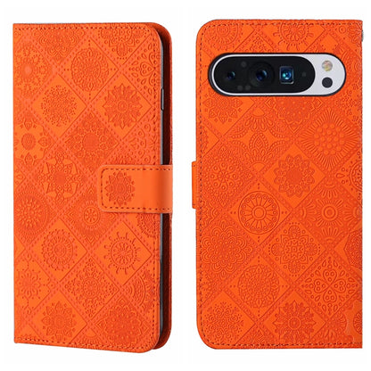 For Google Pixel 9 Pro XL Ethnic Style Embossed Pattern Leather Phone Case(Orange) - Google Cases by buy2fix | Online Shopping UK | buy2fix