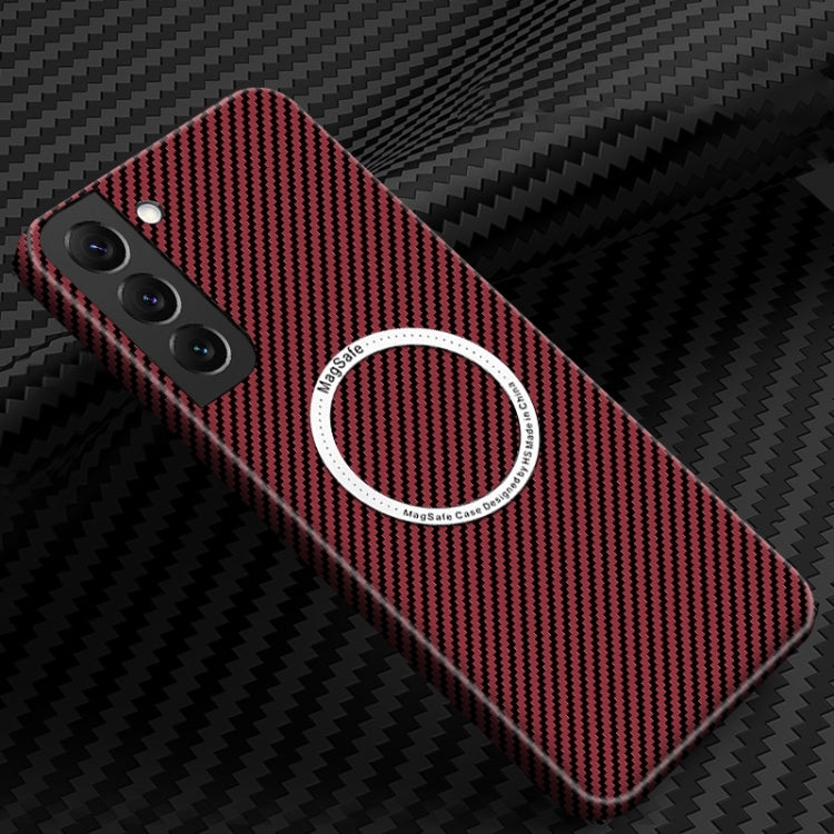 For Samsung Galaxy S25 5G Carbon Fiber Texture MagSafe Magnetic Phone Case(Red) - Galaxy S25 5G Cases by buy2fix | Online Shopping UK | buy2fix