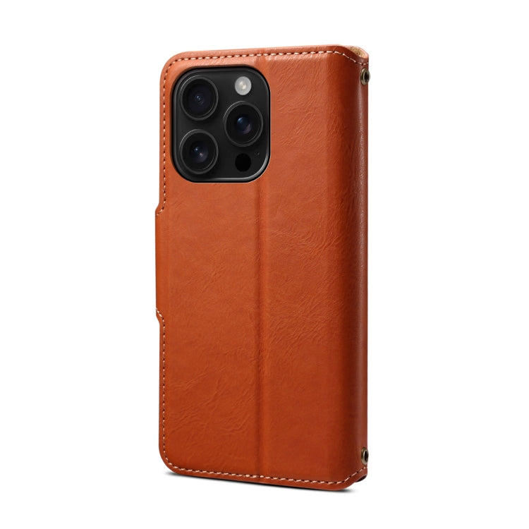 For iPhone 16 Pro Denior Cowhide Texture Wallet Style Leather Phone Case(Brown) - iPhone 16 Pro Cases by Denior | Online Shopping UK | buy2fix