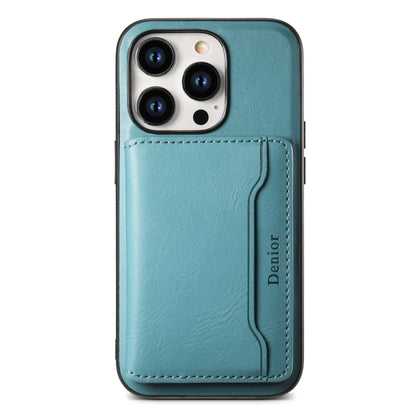 For iPhone 15 Pro Denior Cowhide Texture Leather MagSafe Detachable Wallet Phone Case(Blue) - iPhone 15 Pro Cases by Denior | Online Shopping UK | buy2fix