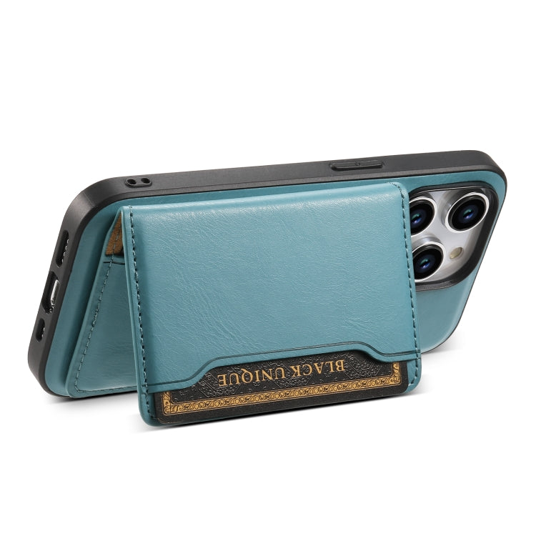 For iPhone 15 Pro Denior Cowhide Texture Leather MagSafe Detachable Wallet Phone Case(Blue) - iPhone 15 Pro Cases by Denior | Online Shopping UK | buy2fix