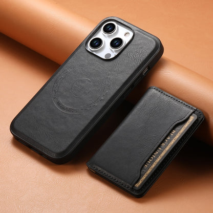 For iPhone 15 Pro Denior Cowhide Texture Leather MagSafe Detachable Wallet Phone Case(Black) - iPhone 15 Pro Cases by Denior | Online Shopping UK | buy2fix