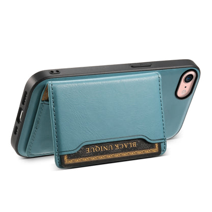 For iPhone SE 2022/2020/8/7 Denior Cowhide Texture Leather MagSafe Detachable Wallet Phone Case(Blue) - iPhone SE 2022 / 2020 / 8 / 7 Cases by Denior | Online Shopping UK | buy2fix