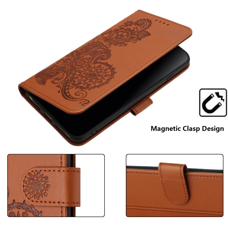 For Google Pixel 9 Pro Datura Flower Embossed Flip Leather Phone Case(Brown) - Google Cases by buy2fix | Online Shopping UK | buy2fix