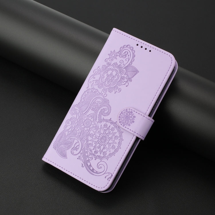 For Google Pixel 9 Pro Datura Flower Embossed Flip Leather Phone Case(Purple) - Google Cases by buy2fix | Online Shopping UK | buy2fix