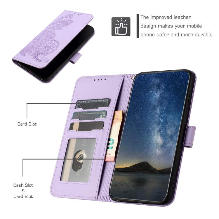 For Google Pixel 9 Pro Datura Flower Embossed Flip Leather Phone Case(Purple) - Google Cases by buy2fix | Online Shopping UK | buy2fix