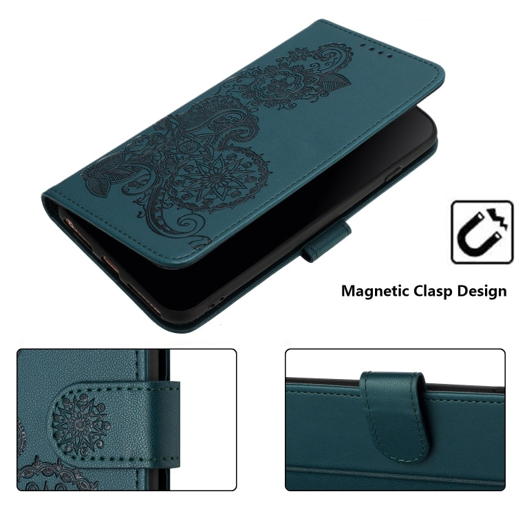 For Google Pixel 9 Pro Datura Flower Embossed Flip Leather Phone Case(Dark Green) - Google Cases by buy2fix | Online Shopping UK | buy2fix