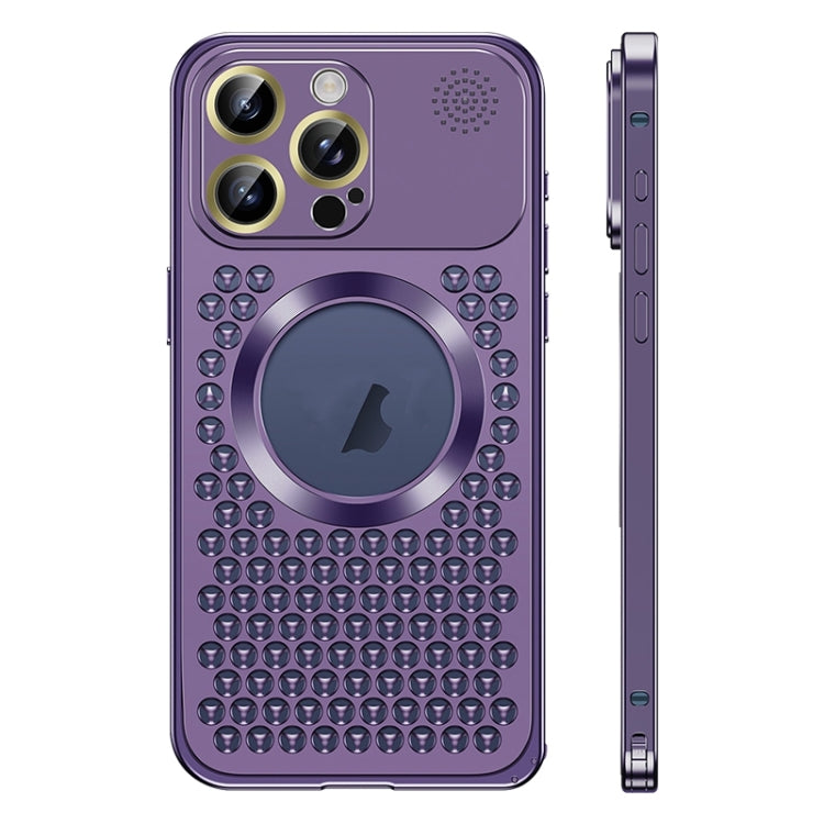 For iPhone 12 Pro Spring Buckle MagSafe Magnetic Metal Aromatherapy Phone Case(Purple) - iPhone 12 / 12 Pro Cases by buy2fix | Online Shopping UK | buy2fix